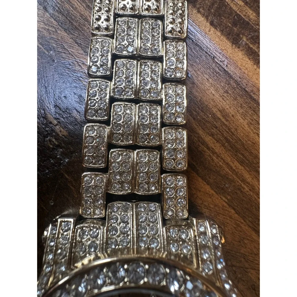 Techno Pave 7341 Iced Out Coin Dial Eagle Quartz Watch Mens Bling Gold Tone‎